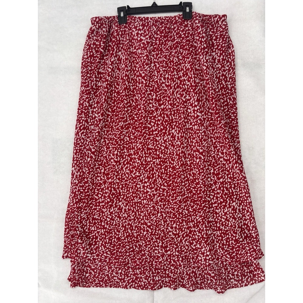 Cato Red Geometric Maxi Skirt Womens 18/20 Ruffle Lined Pull On Office